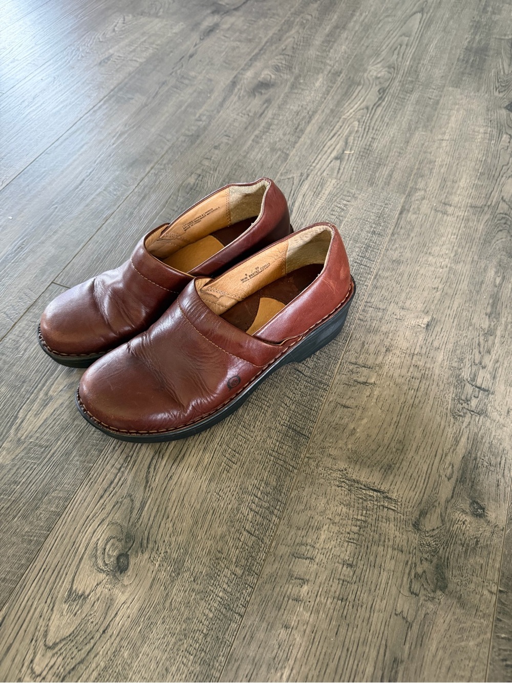 Born Brown Leather Slip-On Clogs